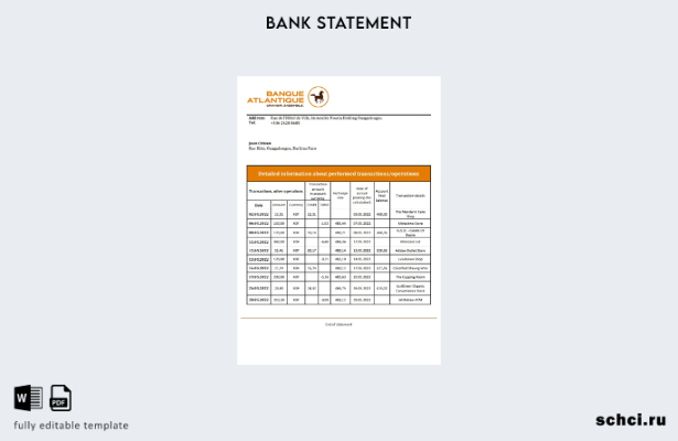 скачать в цифровом формате шаблон выписки по счету Burkina Faso Banque Atlantiqu